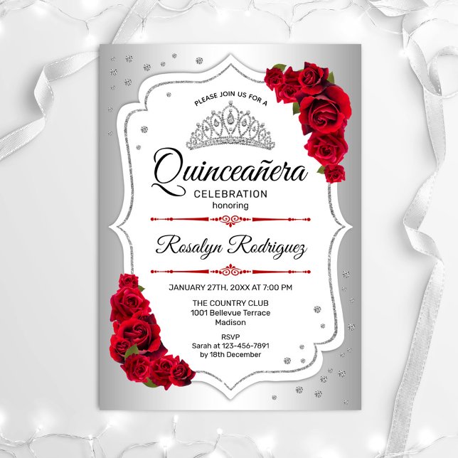 Invitación Quinceanera - Blanco plateado (Subido por el creador)