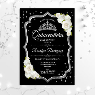 Invitación Quinceanera - Blanco plateado negro