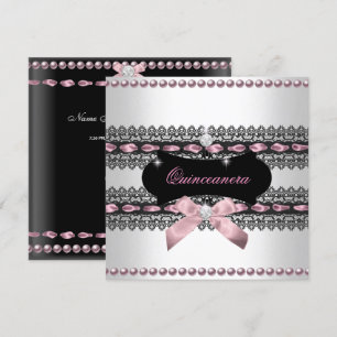 Invitación Quinceañera Blanco Rosa Negro Encaje Perla