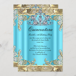 Invitación Quinceanera Blue Aqua Oro Verde azulado 15 cumplea