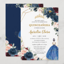 Quinceañera Blue Burgundy Rubor Floral Princesa I