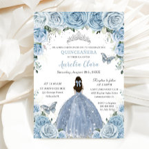 Quinceañera Blue Floral Butterflies Silver Tiara