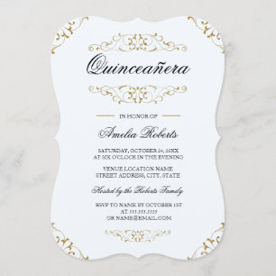 Invitación Quinceañera Blue Gold Antique Flourish