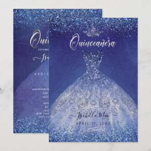 Invitación Quinceanera Blue Ombre Purpurina Gown
