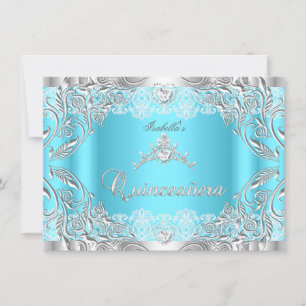 Invitación Quinceanera Blue Silver Diamante Tiara 15 Fiesta 2