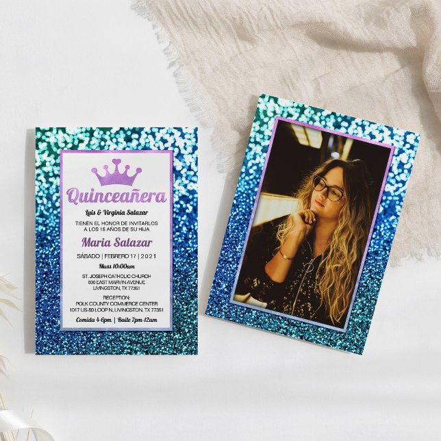 Invitación Quinceanera Blue Turquoise Glam (Subido por el creador)