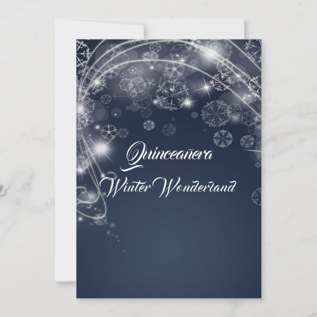 Invitación Quinceanera Blue Winter Wonderland Snowflakes (Anverso)