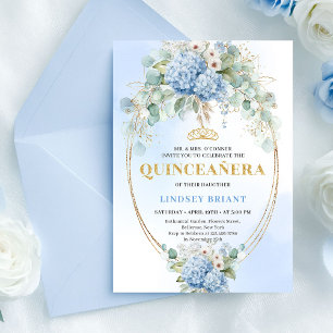 Invitación Quinceañera Bohemiana Flores Azules Dor