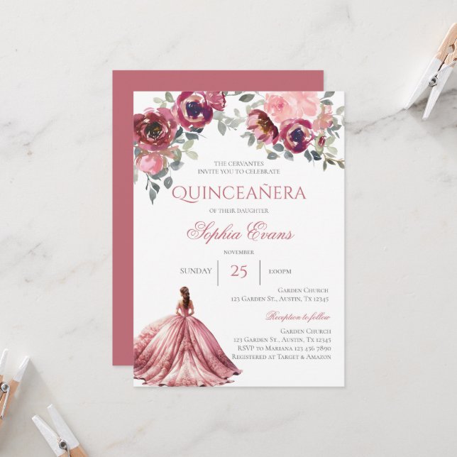 Invitación Quinceañera Boho (Anverso/Reverso In Situ)