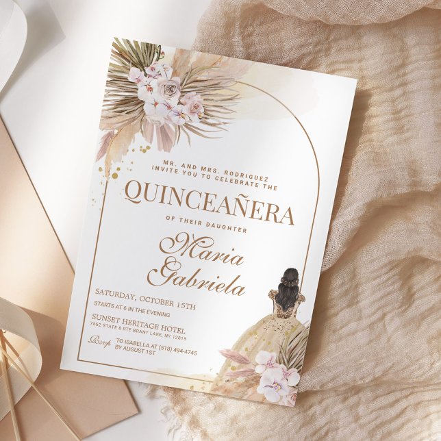 Invitación Quinceanera Boho Pampas Floral Mis Quince Anos (Subido por el creador)