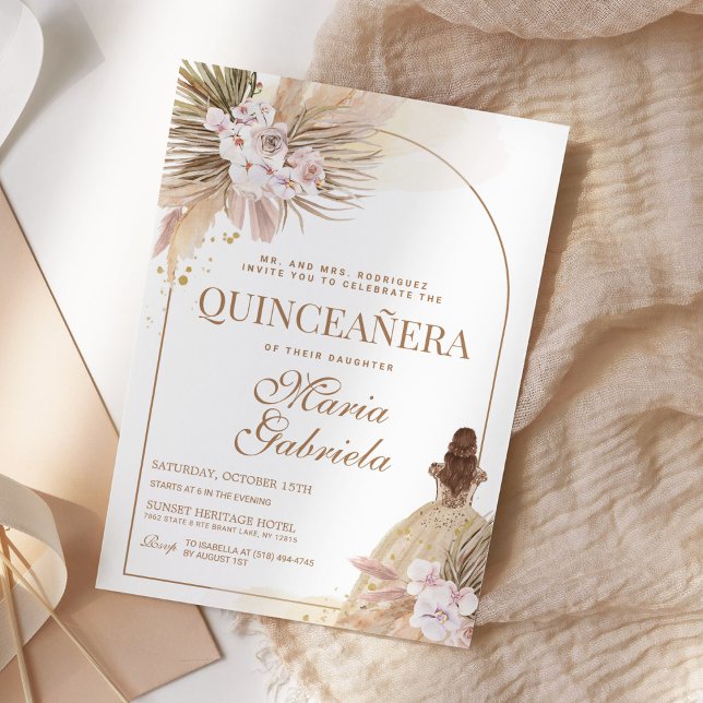 Invitación Quinceanera Boho Pampas Floral Mis Quince Anos (Subido por el creador)