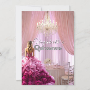 Invitación Quinceanera Bonito Corona de araña de traje rosa