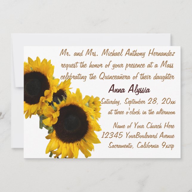 Invitación Quinceañera Bonito girasoles (Anverso)