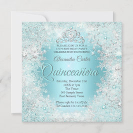 Invitación Quinceanera Bonito Plata Azul Verde azulado Copos 