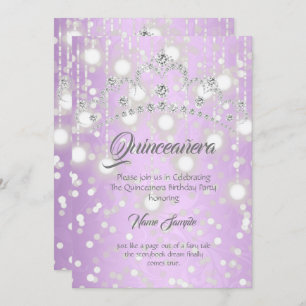 Invitación Quinceanera Bonito Plata Púrpura Diamante Tiara