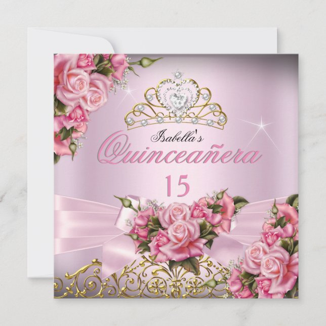 Invitación Quinceanera Bonito Rosa Tiara 15º cumpleaños (Anverso)