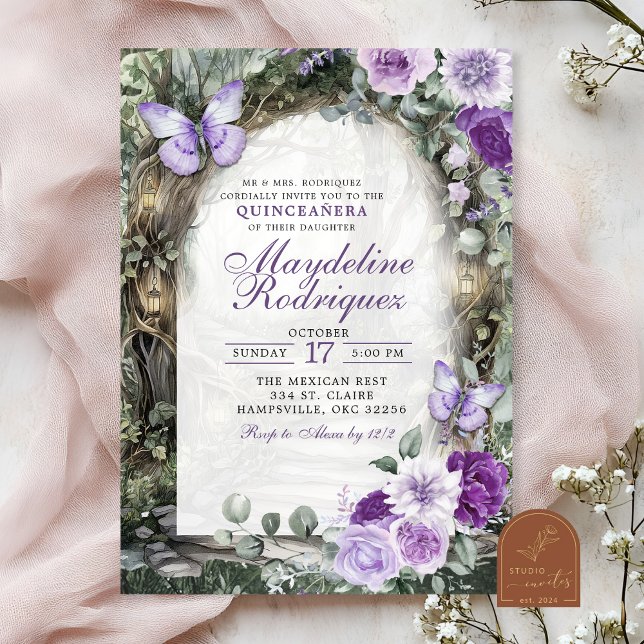 Invitación Quinceañera Bosque Caprichoso Púrpura (Subido por el creador)