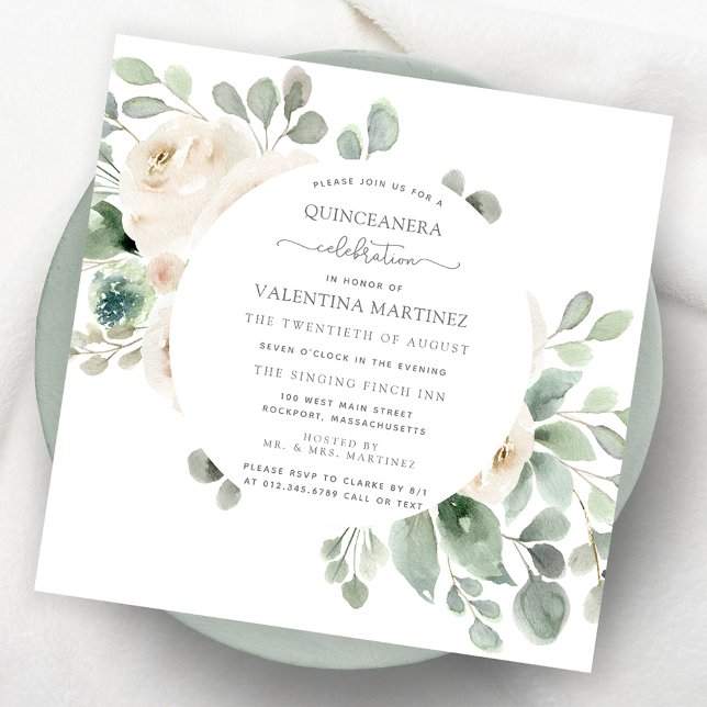 Invitación Quinceanera Botánica Floral de Rosa Bla (Subido por el creador)