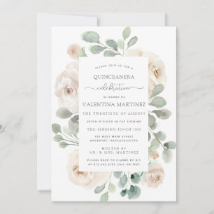 Invitación Quinceanera Botánica Floral de rosa blanca