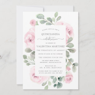 Invitación Quinceanera Botánica Floral Rosa Rosa