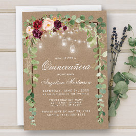 Invitación Quinceanera Botanical Green Wood Floral Kraft