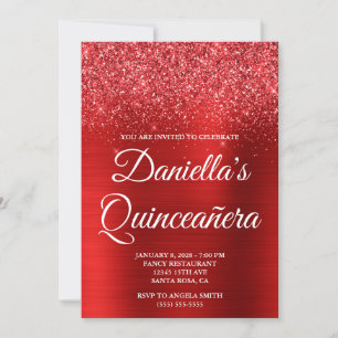 Invitación Quinceañera Brillante Rojo Glitter
