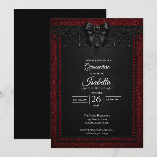 Invitación Quinceañera brillo Rojo Gótico