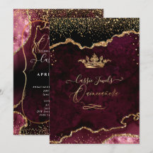 Quinceanera, Burgundy Agate Faux Gold Confetti
