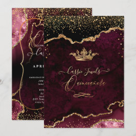 Invitación Quinceanera, Burgundy Agate Faux Gold Confetti