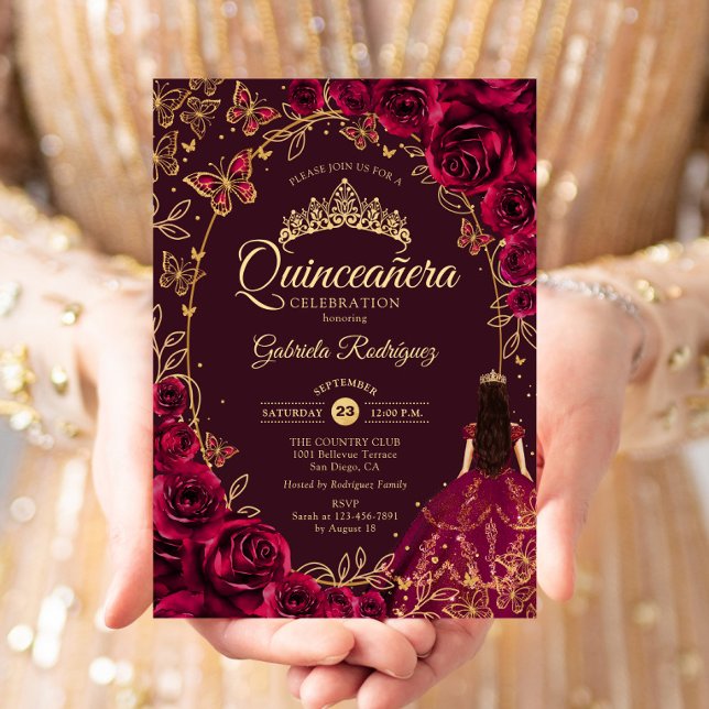 Invitación Quinceanera Burgundy Gold (Subido por el creador)