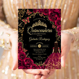 Invitación Quinceanera Burgundy Gold Black