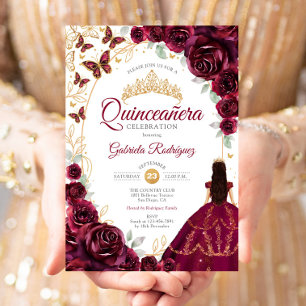 Invitación Quinceañera Burgundy Oro Floral