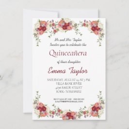 Invitación Quinceañera Burgundy Peony Floral Birday