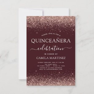 Invitación Quinceanera Burgundy Rosa oro Rubor rosa