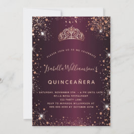 Invitación Quinceanera burgundy rosa tiara