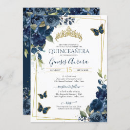 Invitación Quinceañera Butterfly Blue Watercolor Floral