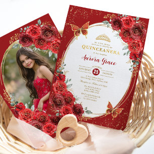 Invitación Quinceañera Butterfly de Roses Rojos Rojos Quinto