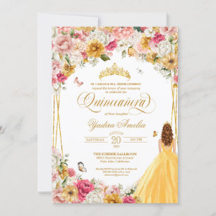Invitación Quinceanera Butterfly Rubor Florencia amarillo ros