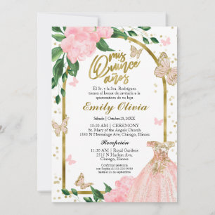 Invitación Quinceanera Butterflys color rosa Rubor español