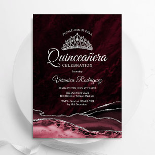 Invitación Quinceañera Canica de Ágata Roja Plateada