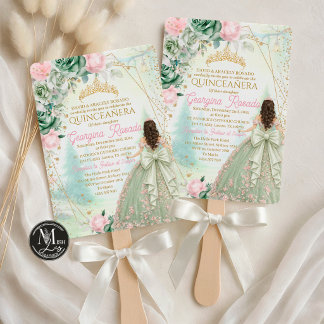 Invitación Quinceañera caprichosa de bosque con rosa y verde 