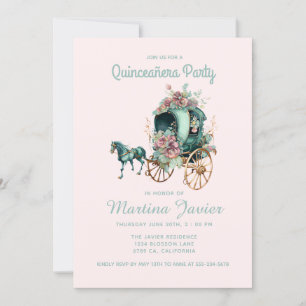 Invitación Quinceañera Carriaje Floral Retro 15º cumpleaños