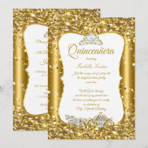 Invitación Quinceañera Carruaje de Fiesta Dorado Hada Brillan