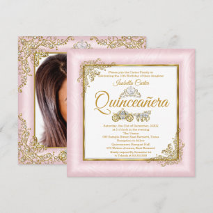 Invitación Quinceañera Carruaje de Fotos Rosa Pálido 15º