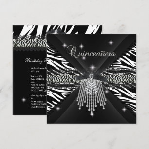 Invitación Quinceañera Cebra 15º Blanca Negra Cebra Encaje 3
