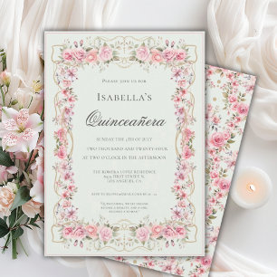Invitación Quinceañera Celebración Elegante Floral Rosa 15