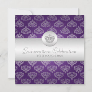 Invitación Quinceañera Celebración Fiesta Real Corona Púrpura