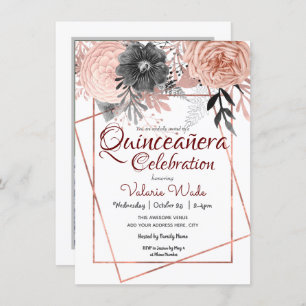 Invitación Quinceañera Celebración Floral de rosas rosas rosa