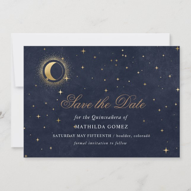 Invitación Quinceañera Celeste Verde Azul salva la fecha (Anverso)