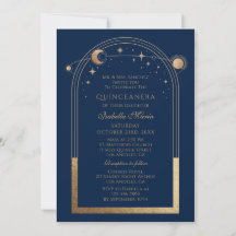 Quinceañera Celestial Azul Marino Dorado